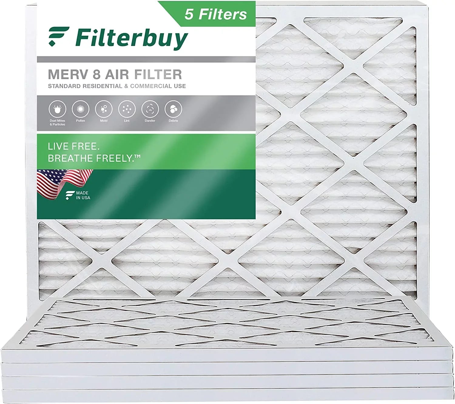 HVAC 19x20x1 Filterbuy AC MERV Air Furnace Filters 8 Pleated (5-Pack)