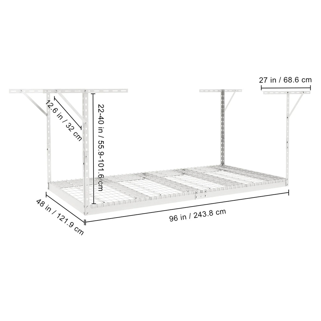 Storage 600 White 48x96" Rack Rack Ceiling lbs Overhead Adjustable Garage SKYSHALO