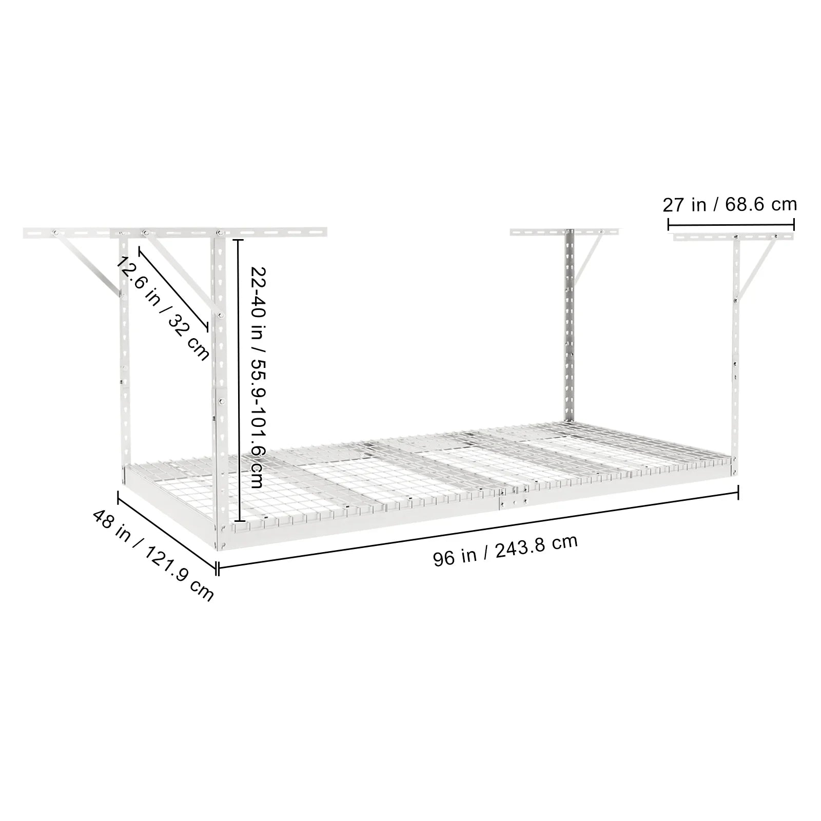 Storage 600 White 48x96" Rack Rack Ceiling lbs Overhead Adjustable Garage SKYSHALO