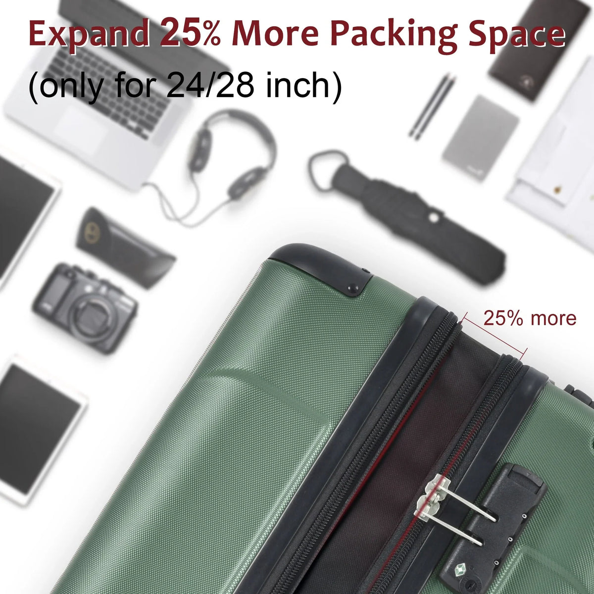 On TSA Lock Hardshell Carry 24'' with Expandable ABS Suitcase Luggage
