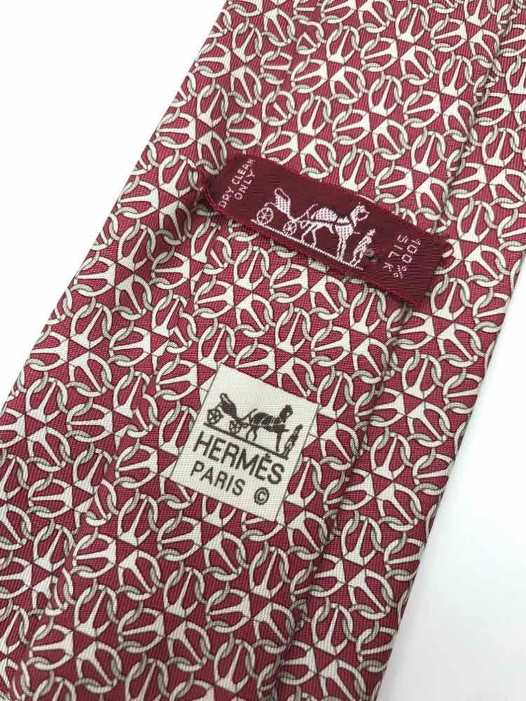 Pre-Owned Men's Red Tie Printed Hermes Silk