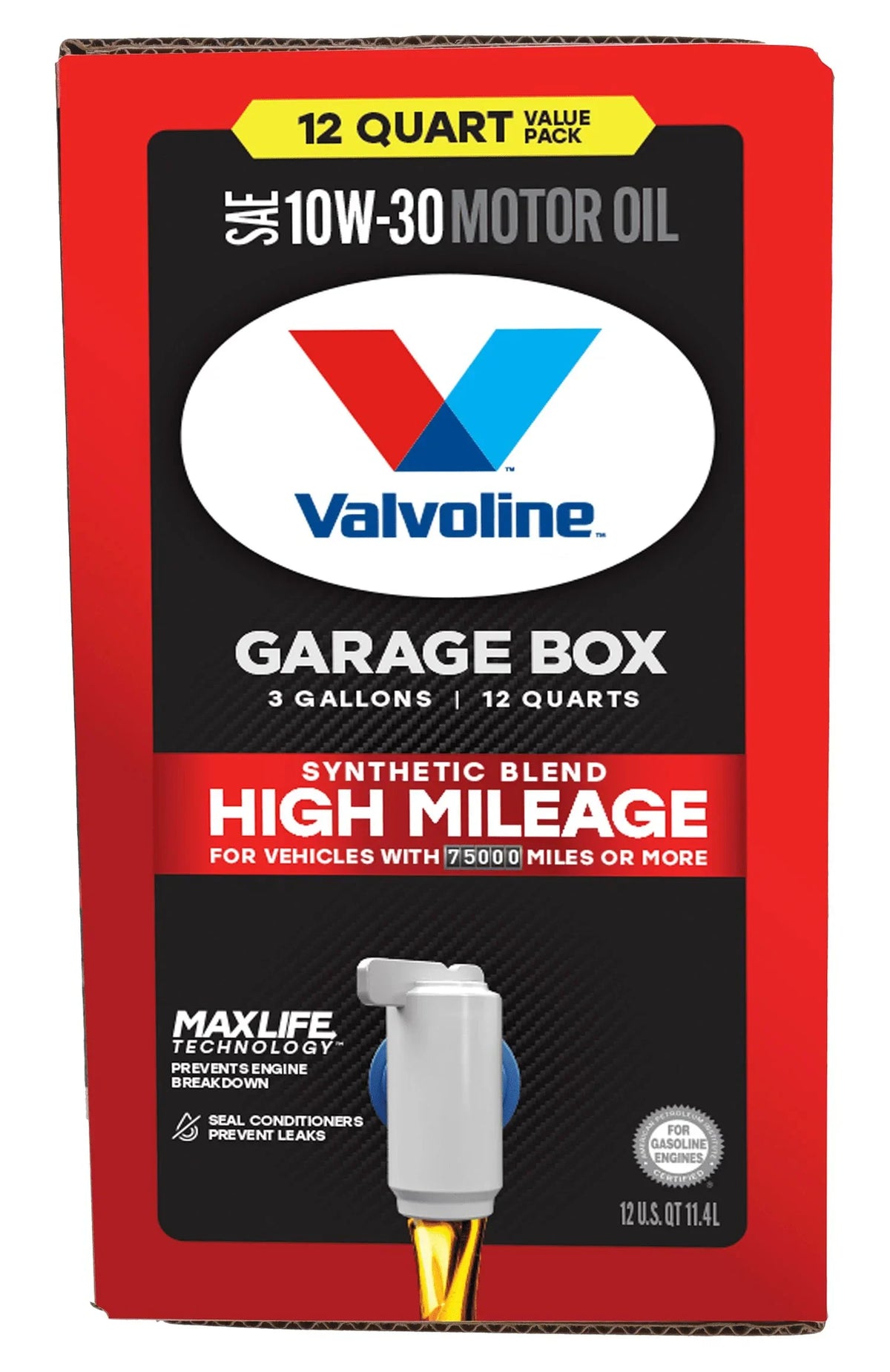 MaxLife Motor Garage Mileage Blend High QT 12 Synthetic 10W-30 Oil Valvoline Box