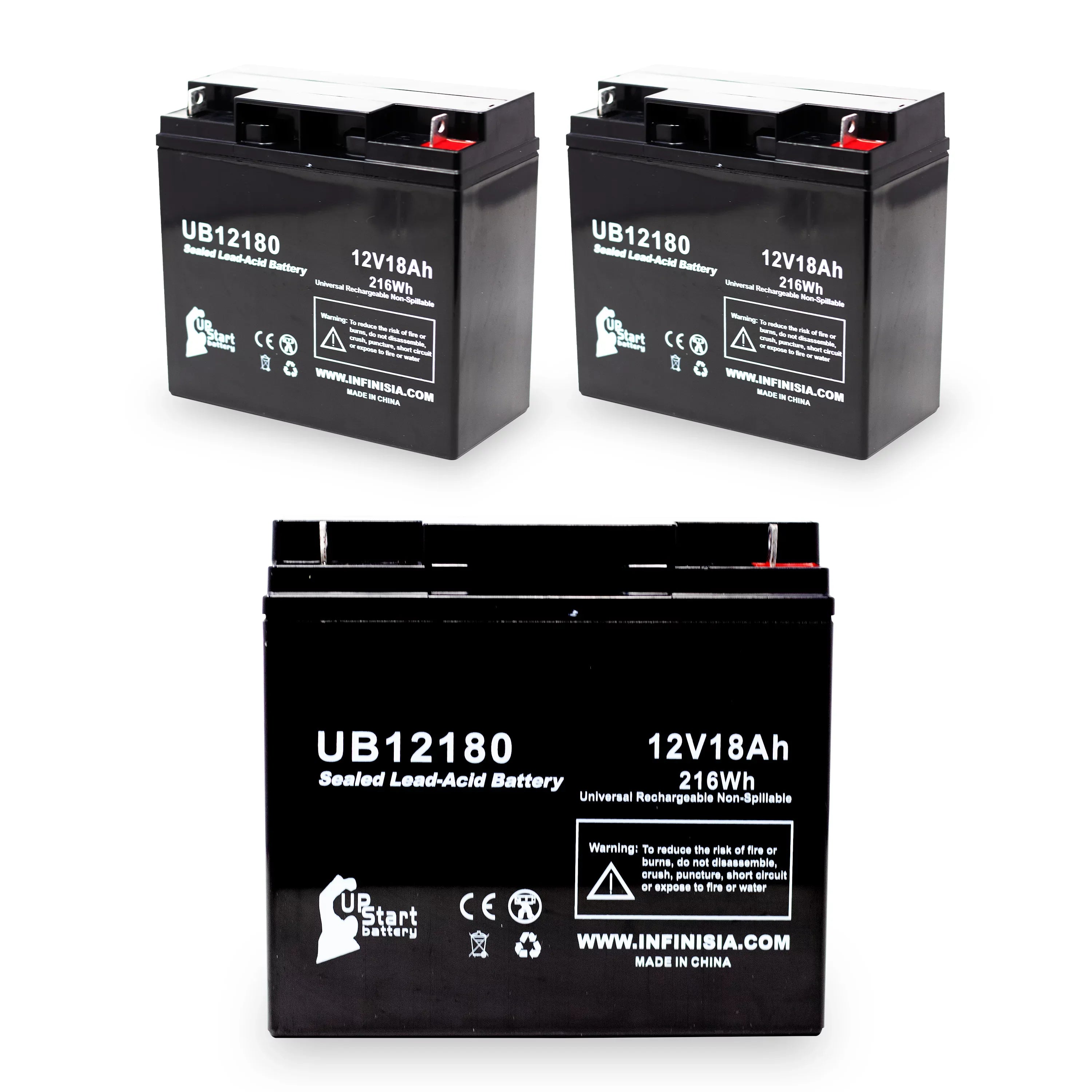Sealed T4 (12V, Compatible SLA) Acid Battery - 18000mAh, Replacement - Terminal, DATASCOPE 18Ah, UB12180 Pack Universal AGM, 14600003401 3x Lead Battery