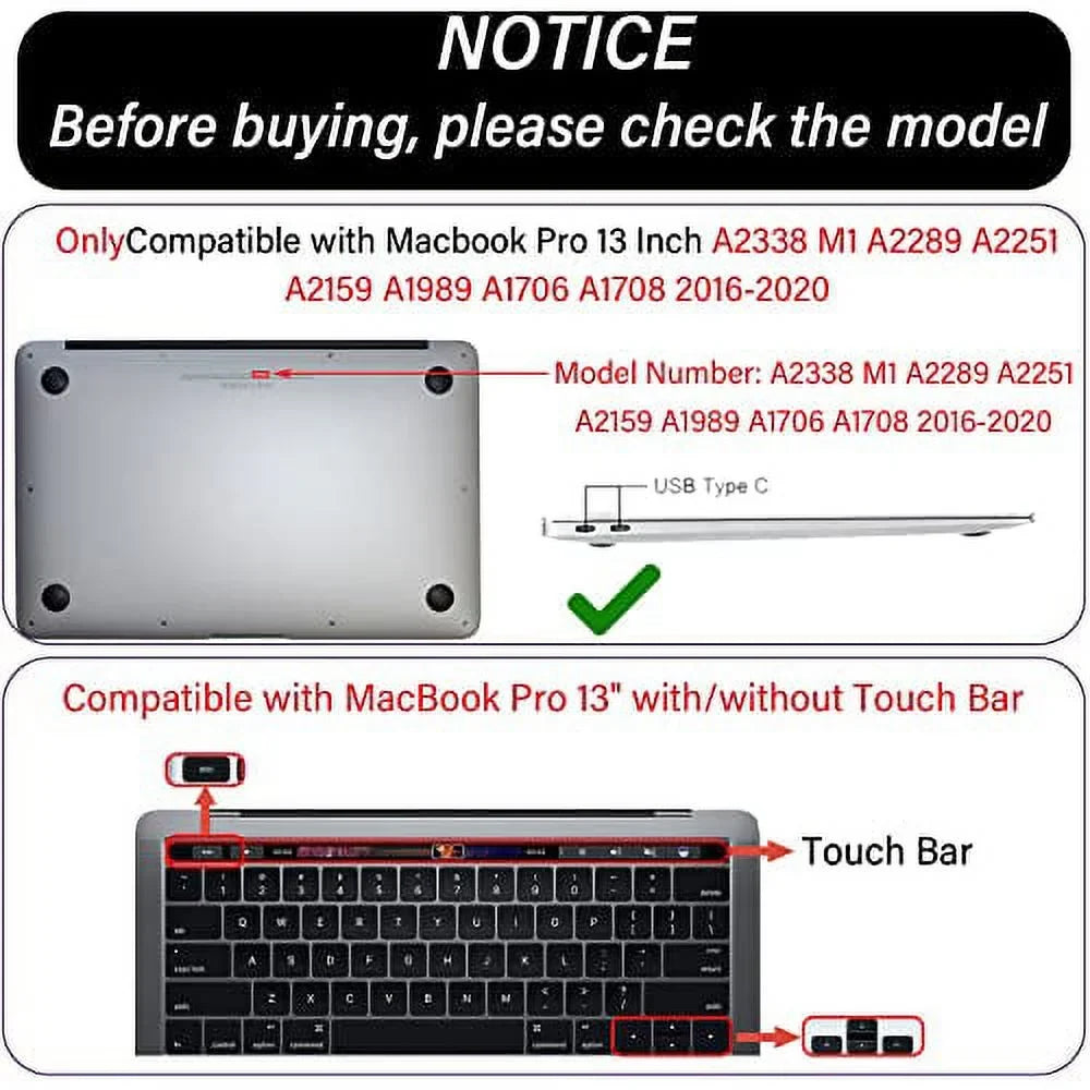 2017 (A2338 pro 13 and MacBook Protectors,Laptop GABraden Print） M1 inch Keyboard 2018 Touch with Pack 2016 Leopard Shell（Black Hard Compatible /A2159/A2251/A2289/A1989/A1706)with 2 2019 Case,2020 ID