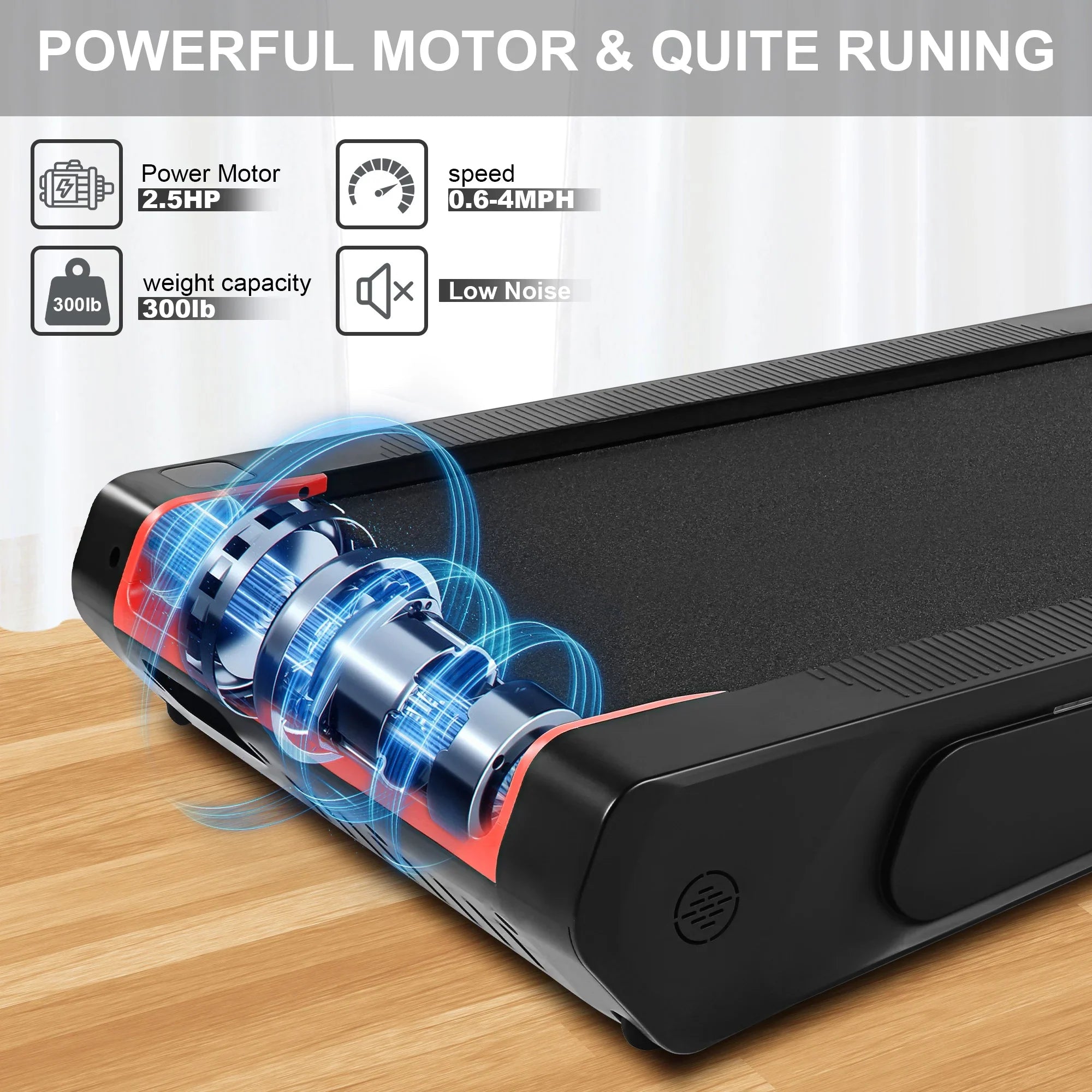 Running, Tikmboex for Under Treadmill Design Incline, Pad Black Strip Red Walking Treadmil Capacity Remote with and Lamp Walking with 5% Lbs Desk 300 & 2.5HP Unique