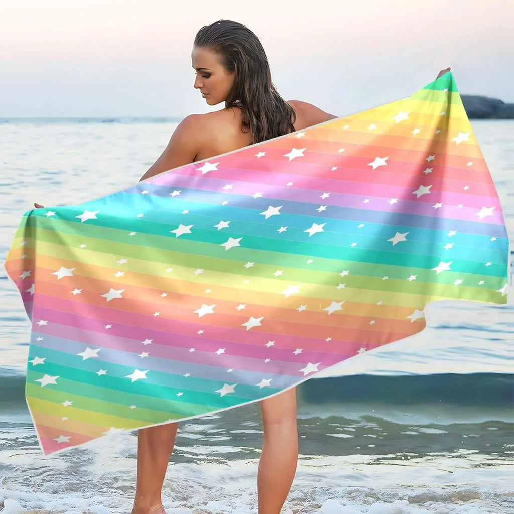 Beach Multipurpose Towel Microfiber Bestwell Bath 30”X60” Swim Star Dry Rainbow Quick Blanket, Lightweight Shower Towel, Pool Towel Sand Free Oversized Yoga Thin Towel