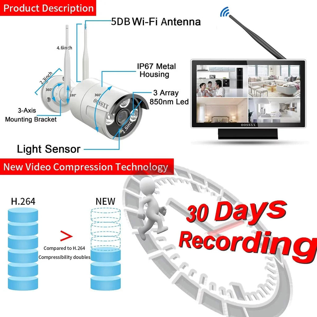 System,Home Camera Waterproof,Remote Expandable·Audio】 All Surveillance HD with Video 10" View One Security WiFi HDD, 【8CH Kits Monitor Wireless Camera Cameras,1TB Screen,4Pcs exterior/Indoor CCTV in