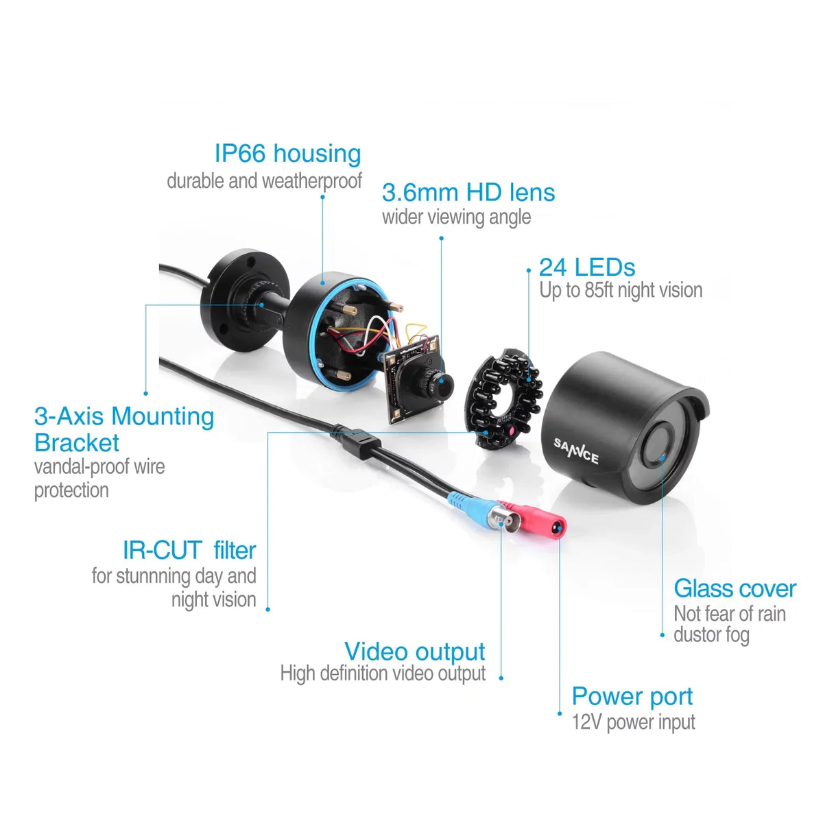 P2P , 720P and Access 1080N Surveillance System Camera (8) CCTV Night Technology/E-Cloud Remote IP66 8CH -No Scan Code Weatherproof Vision DVR HDD SANNCE QR Service, Full Security Cameras,