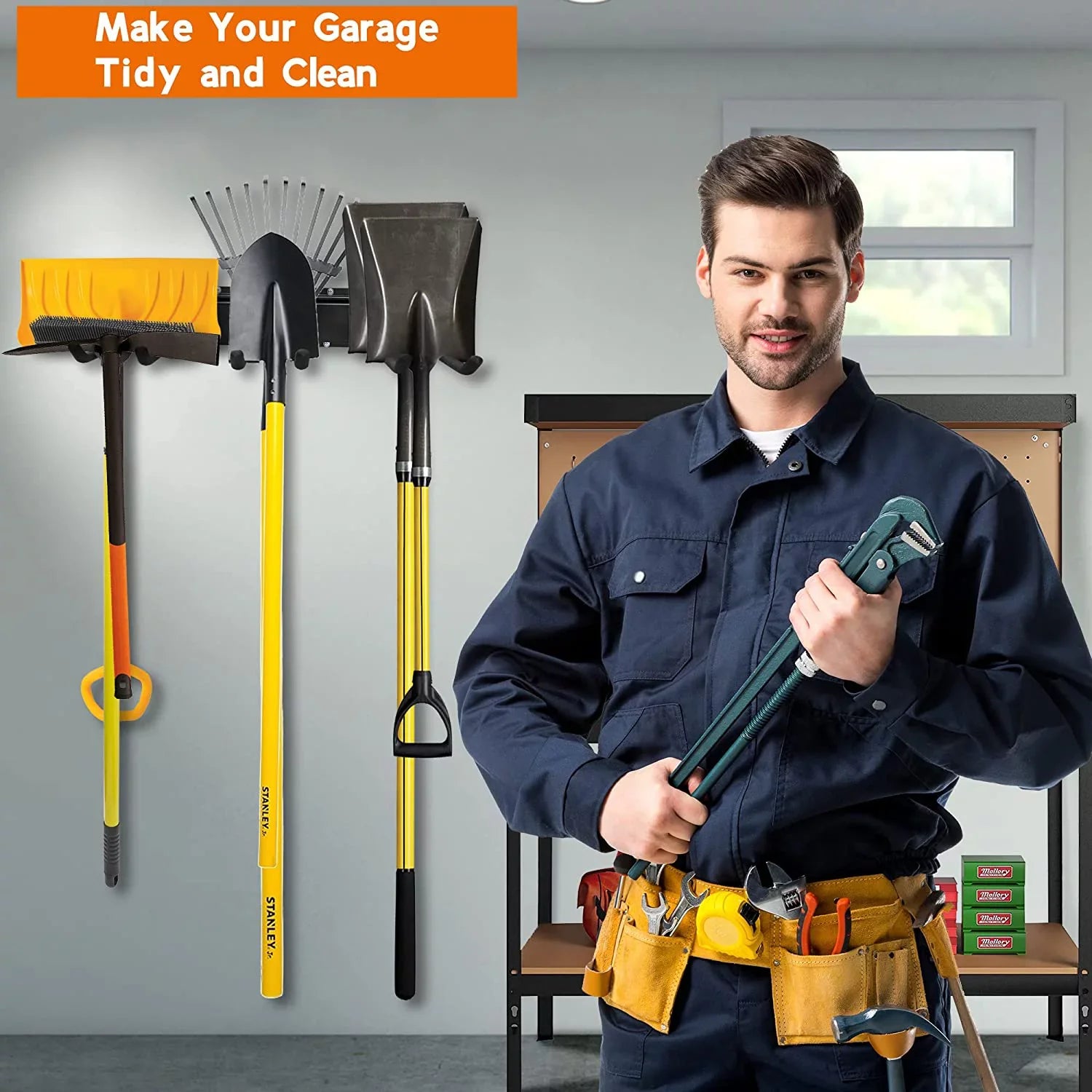 Heavy Garden Tool for Racks Organizer Tools Hooks, Metal Yard Mount Garage 6 Garage Duty Wall Holder