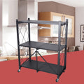 3-Tier Storage with Utility Shelves Metal Rack Kitchen Movable Trolley (Black) Cart Miumaeov Holder Foldable Rolling Wheel