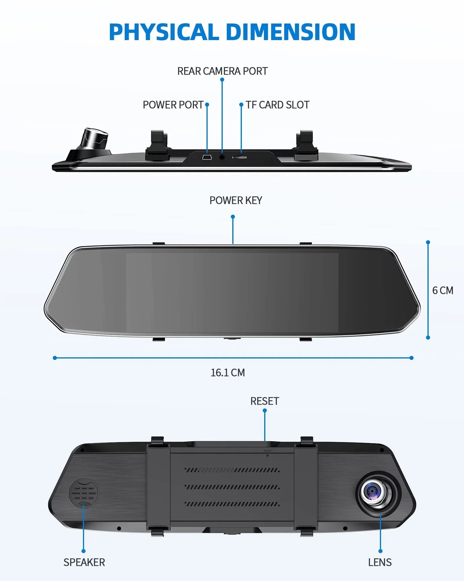 Rear Waterproof Motion Parking Mirror Car Front TOGUARD Camera Dual 7" Camera 1080P with Touchscreen Camera Detection Assistance View Dash Rear FHD Backup Cam Mirror and