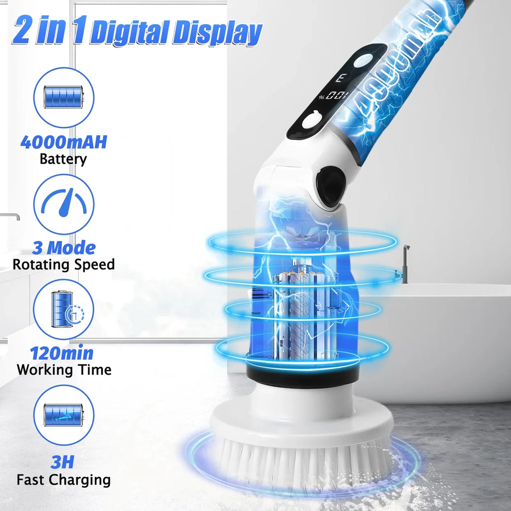 Cleaning Cordless WLRETMCI for Handle Electric with 8 Brush Kitchen Tub Household Cleaning Brushes with Floor Heads,Shower Scrubber Spin Scrubber, Long Brush Car Bathroom Tile