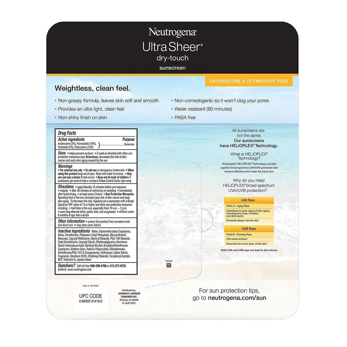 Spf Feel Light 5.0 Neutrogena Fl () Weight Wt Sheer +3.0 Ultra Clean Fl Oz Sunscreen Fl 55 Net Oz,, Oz 8