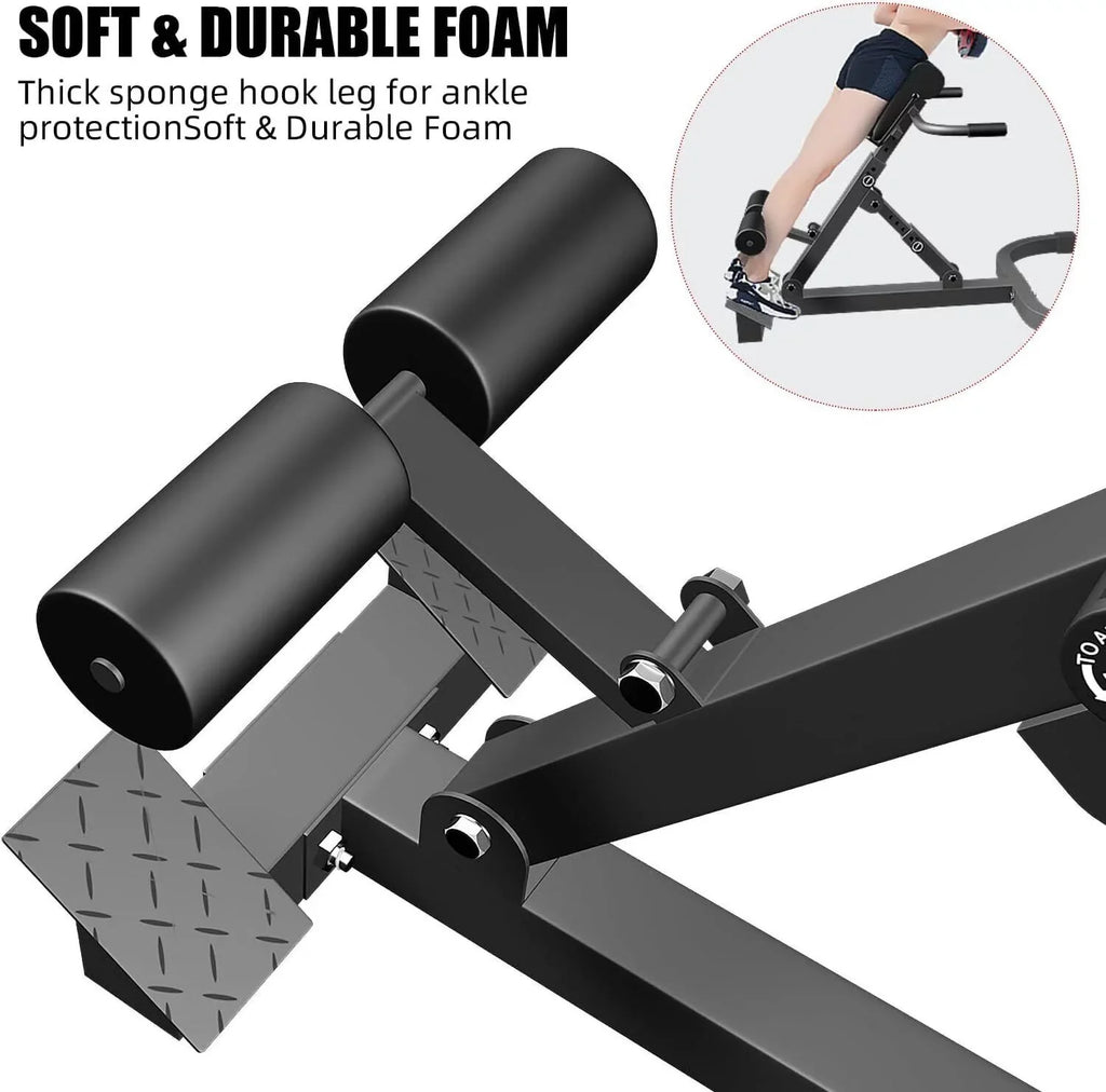 Adjustable Back Machine, Bench Roman in Multi-Functional Extension Hamstring Bench Chair Hyperextension 40.55*27.55*44.48 - Black