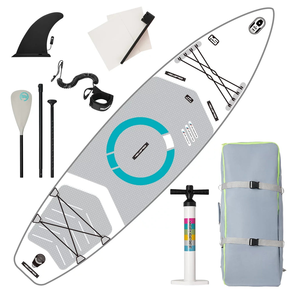 Paddle, Premium Stance, Up Youth Paddle Inflatable Leash, Wide SUP Paddling, Non-Slip Board(6In Control, & for Backpack, Deck Bottom Fin Surf Accessories & Stand Adult(White) Thick)with for