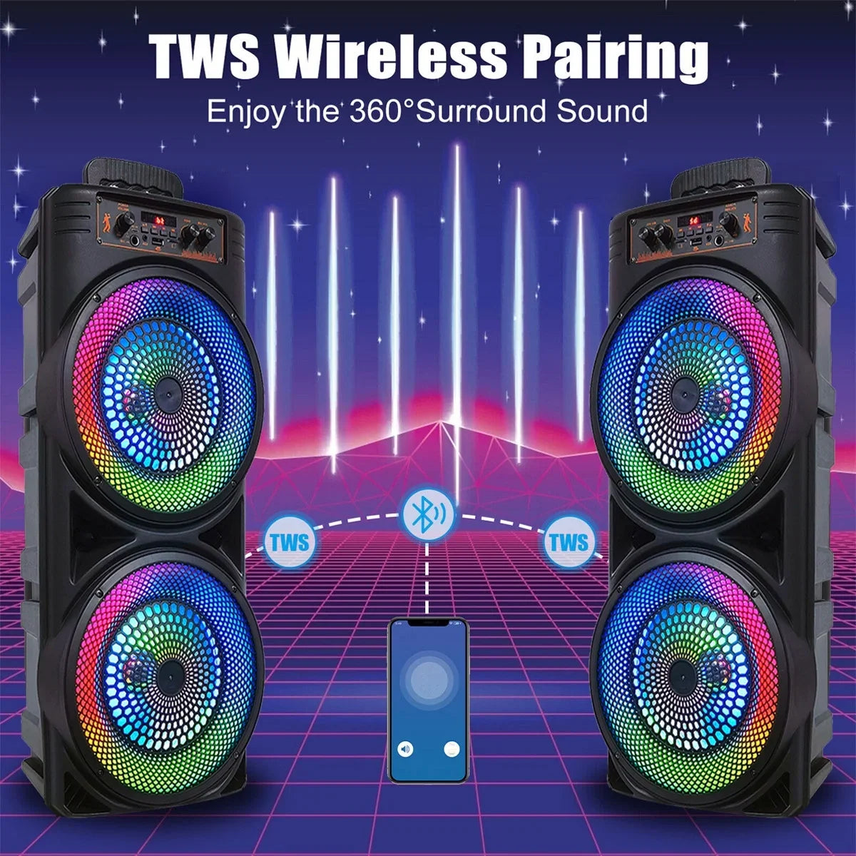 8-inch Loud Bluetooth Speaker 6000W Speaker -FM/AUX/MP3/USB System Party Party Heavy Portable Bass Subwoofer Mic & Dual Sound TIANLAIMEI
