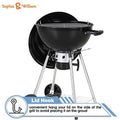 Lid and BBQ 18-inch Camping, Ash Black Catcher for Sophia Porcelain-Enameled Picnic exterior Grate, Kettle Chromeplated Grill Charcoal & Patio William with BBQ Bowl,