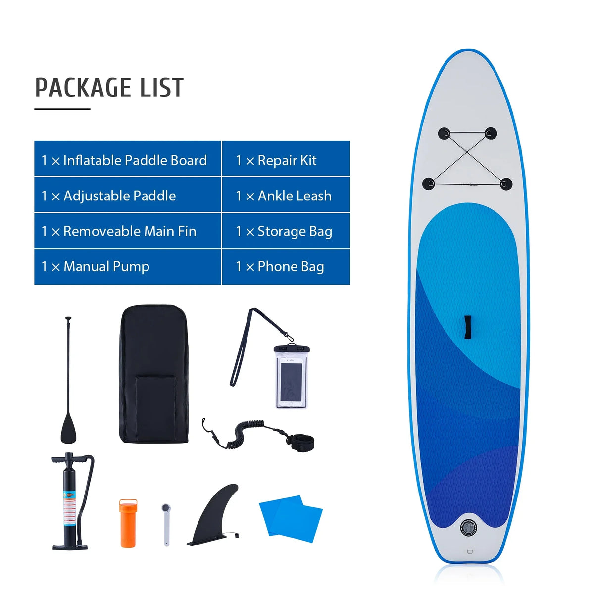 w Set, Paddle Board Board Accessory Inflatable SUP Blue for Hybrid 10'6" Preenex Adults