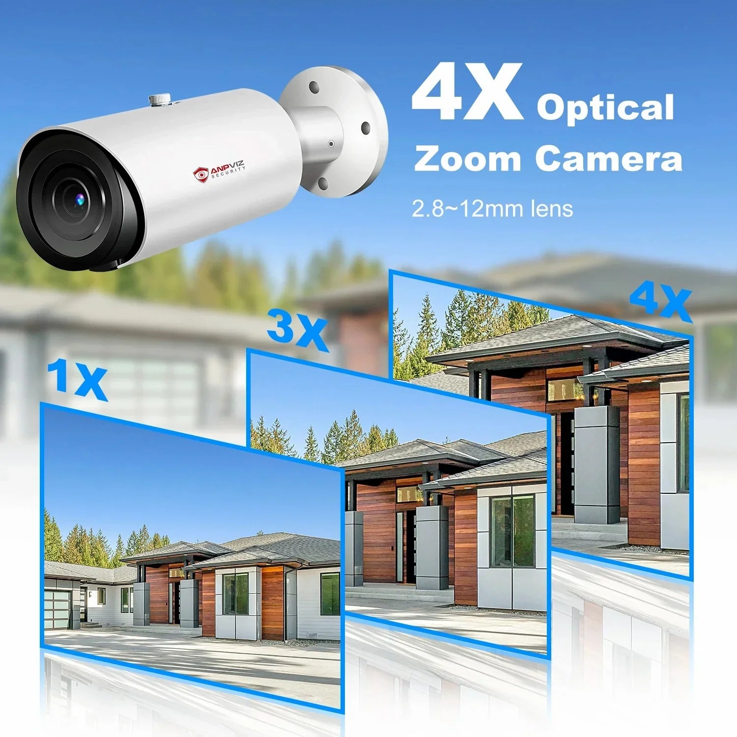 Zoom Human in Vehicle Detection 30M IP66 Camera IR H.265 4X 8MP ANPVIZ Support Distance Camera Built Mic Bullet