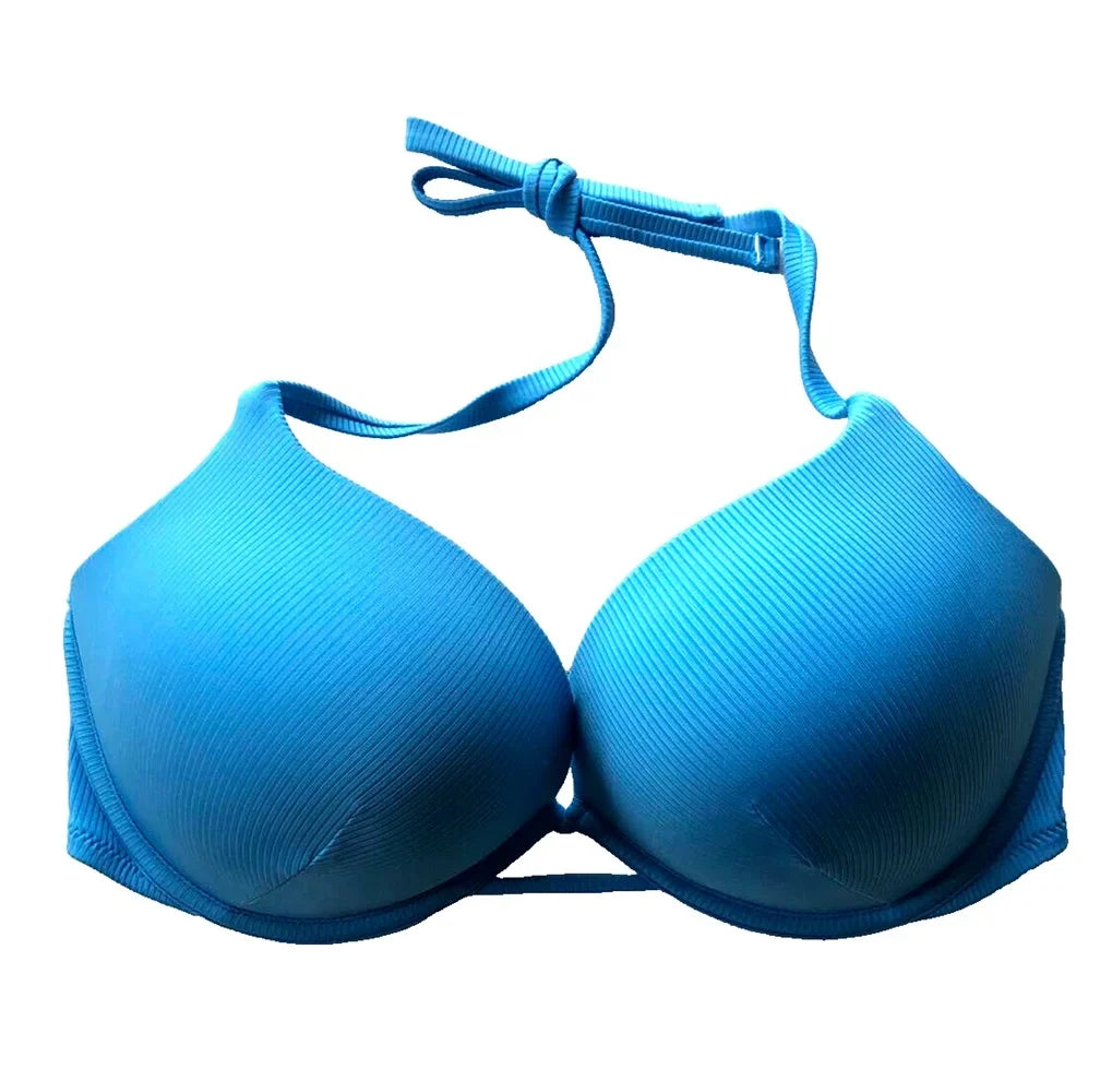 dimension Bikini Secret Capri 32A NWT Up Bombshell Swim Victoria's Push Blue Add-2-Cups Top Halter