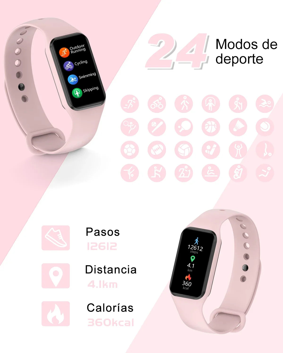 Watch Screen,with HD Smart Pedometer, for IP68 Calorie 1.47 iOS,Pink Compatible 24 Sports Men Android Waterproof, Fitness with Tracker Women Inch Modes and , -