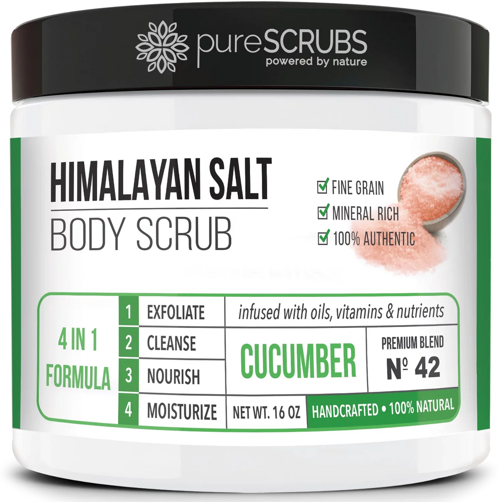 FREE Body Spoon, - Bar pureSCRUBS Pink SCRUB Scrub & BODY + Exfoliating CUCUMBER With Nutrients Organic Large 16oz Oils Soap Set- Wooden Essential Himalayan Mini Infused Premium Loofah Salt &