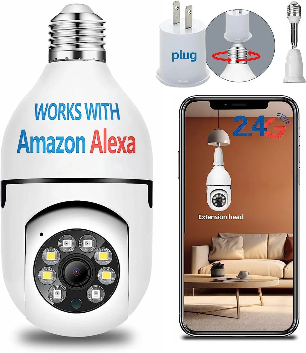 Camera,With Link, QAMY 360° Screw Extension Camera Bulb In 2.4g PTZ Bulb Light Security Camera, Light Optapower