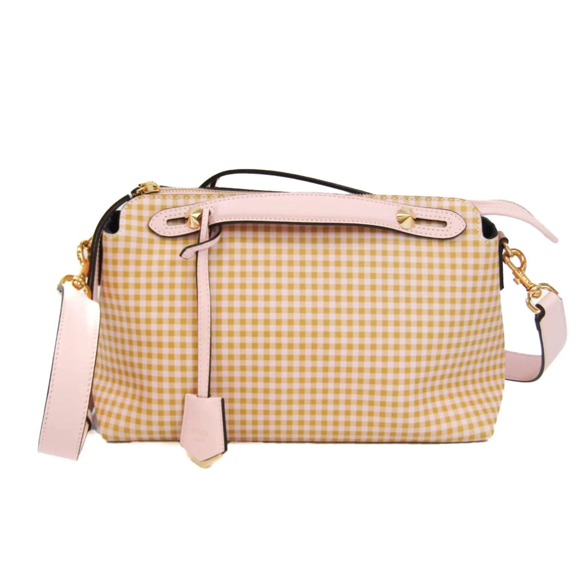 Handbag,Shoulder (Good) By Pre-Owned Fendi Gingham Beige,Light 8BL146 Bag Plaid Women's Leather The Pink,Yellow Way