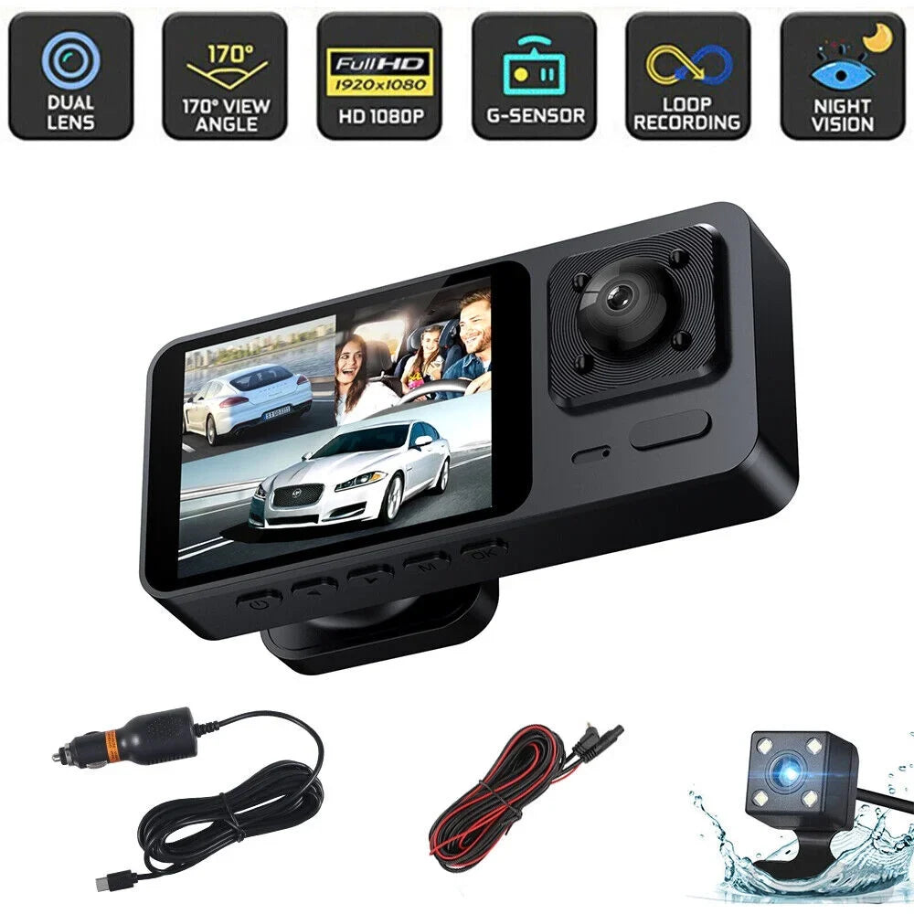 Onemayship Rear DVR Video 3 Inside Front Camera Dash Car Cam Recorder Lens G-Sensor 1080P