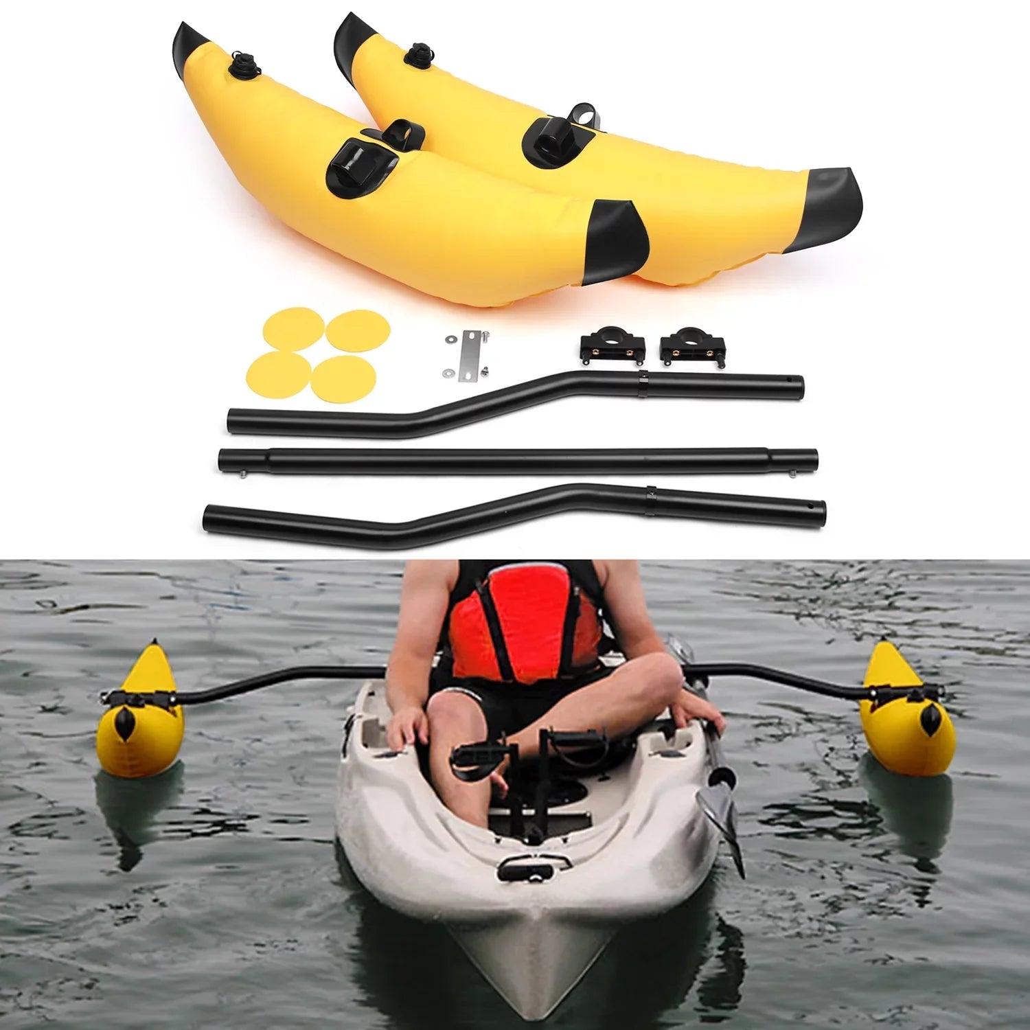 Standing Kayak Float PVC Inflatable with Arms Float Fishing Rod Boat Sidekick Meterk Kit Outrigger Stabilizer System Kayak