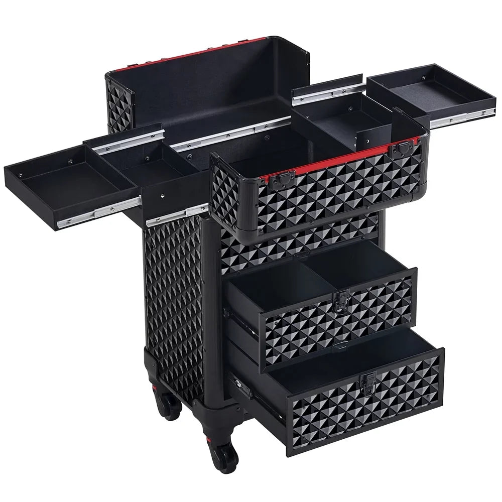 Yaheetech Makeup Train Case Professional with Rolling Drawers,Black