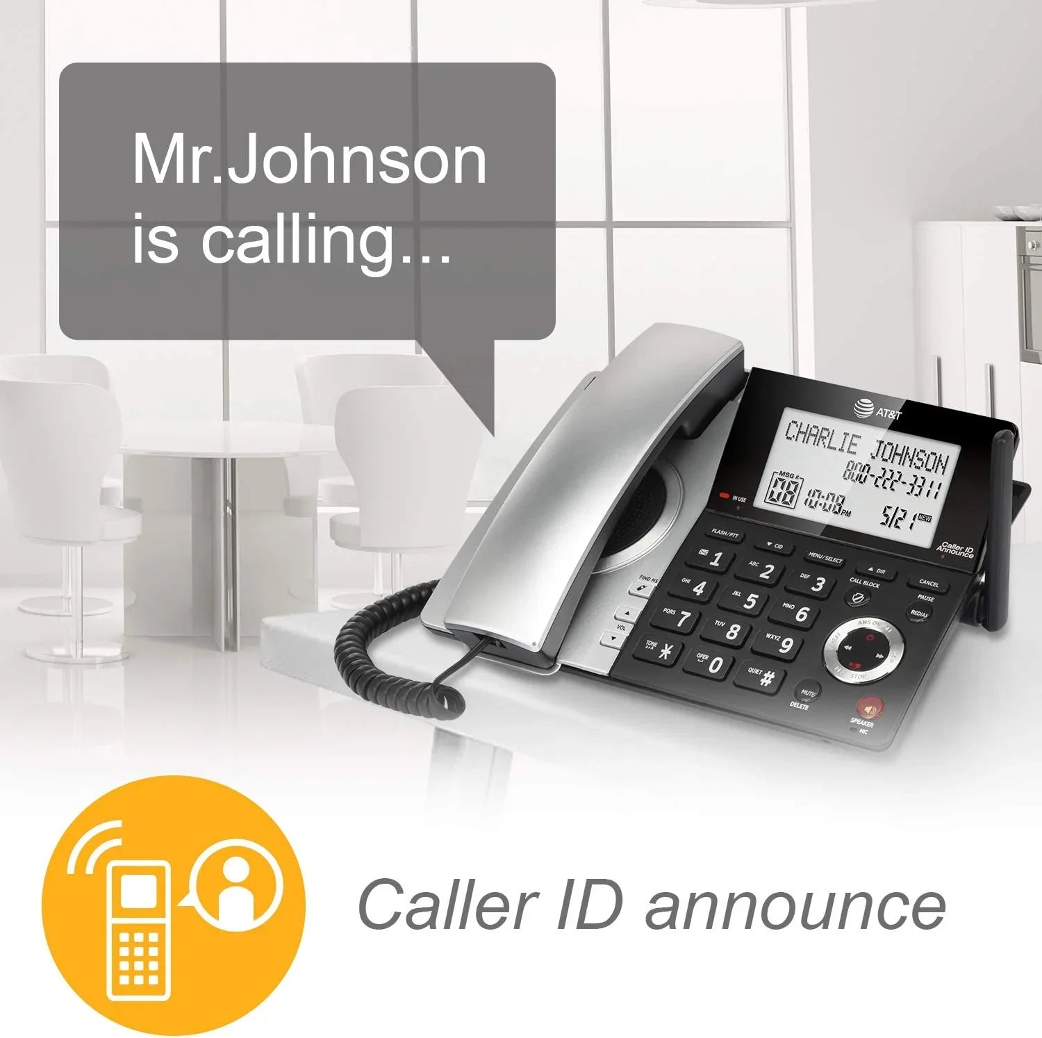 Handset Expandable Call with Blocker, Corded/Cordless with Smart Phone 1 CL84107 Black/Silver AT&T 6.0 DECT