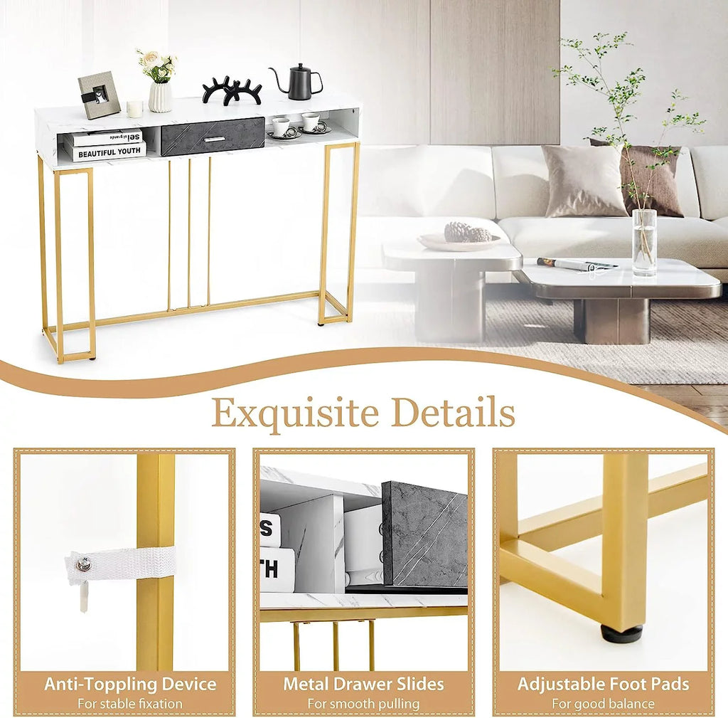 Sofa Drawer NLTBONNIE Kitchen with Table Faux &amp; - Adjustable Foyer Table for Hallway Room Pads &amp; Marble Entryway Room Anti-Toppling Console with Living Foot Device Dining Ent