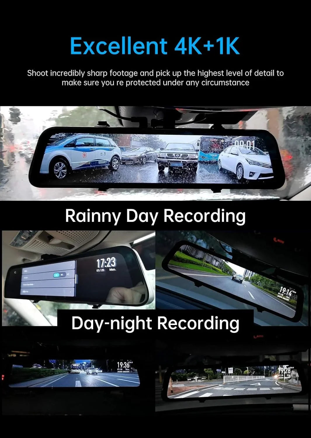 Assistante Front Parking 4K Rear JOMISE Dash View GPS Cam Ultra Mirror Card Camera Night Vision HD and K17 Rear 2160P 12" 64GB
