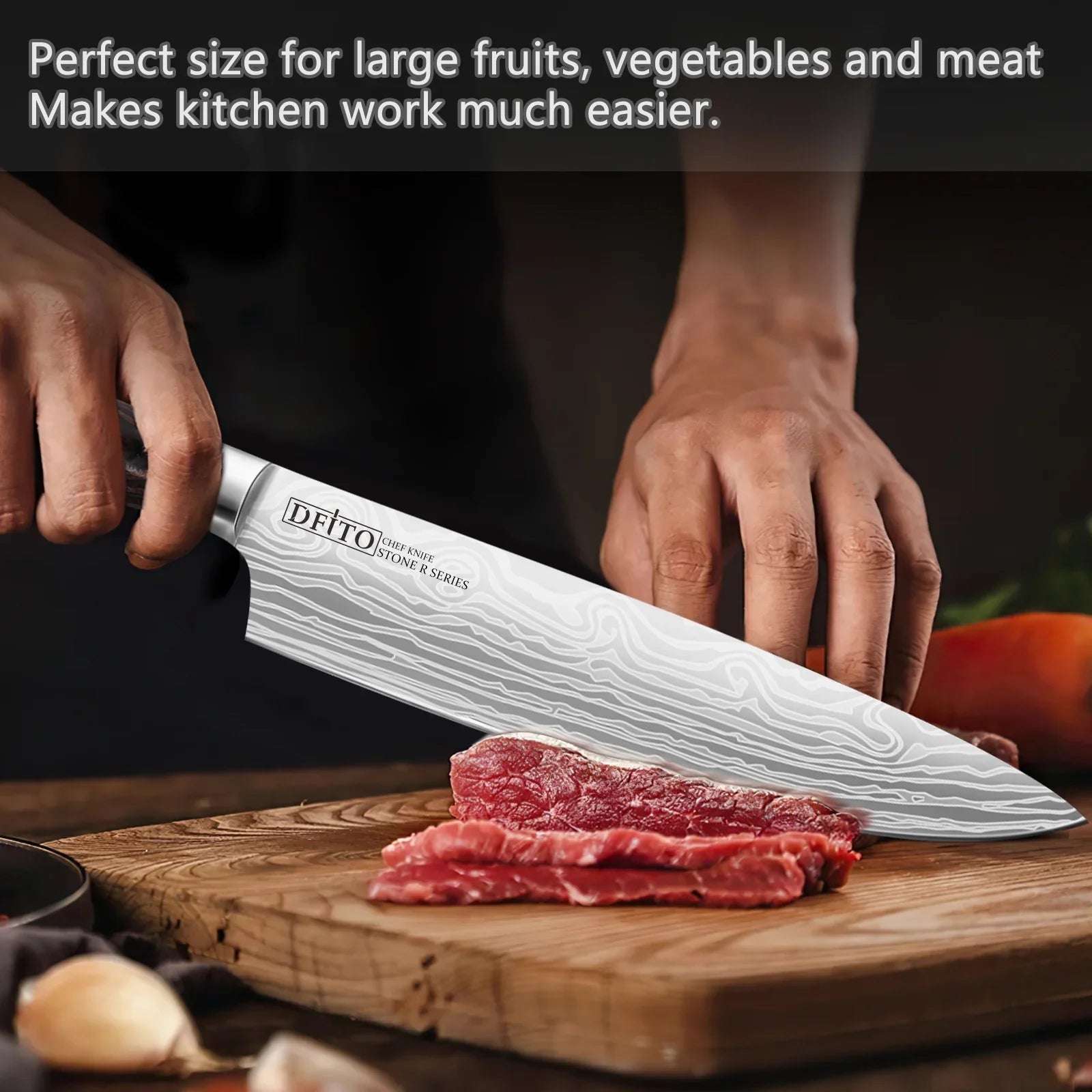 Chef Steel and Ergonomic or Restaurant Ultra for Sharp 3PCS Stainless Box Carbon Handle Knife Chefs Knives,High Home Set, Blade, Gift DFITO Kitchen Professional Knife,