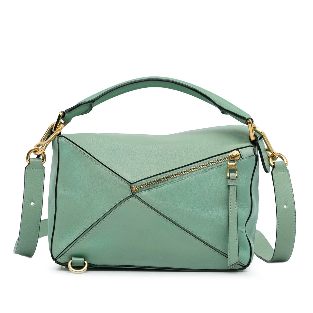 Leather LOEWE Unisex Authenticated Satchel (Good) Puzzle Pre-Owned Small Calf Green