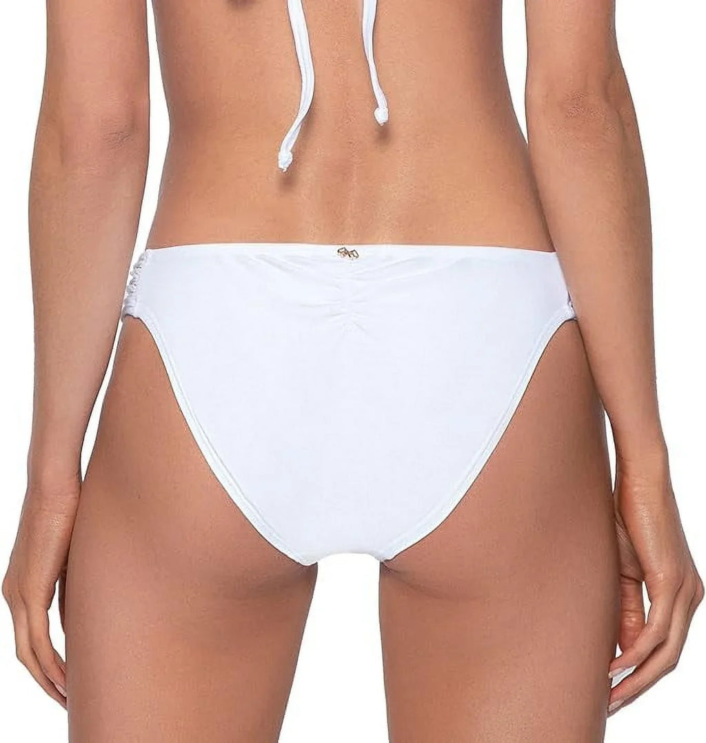liquid Lily Womens Bottom Tanga Separates White PilyQ Lace Front L Swim