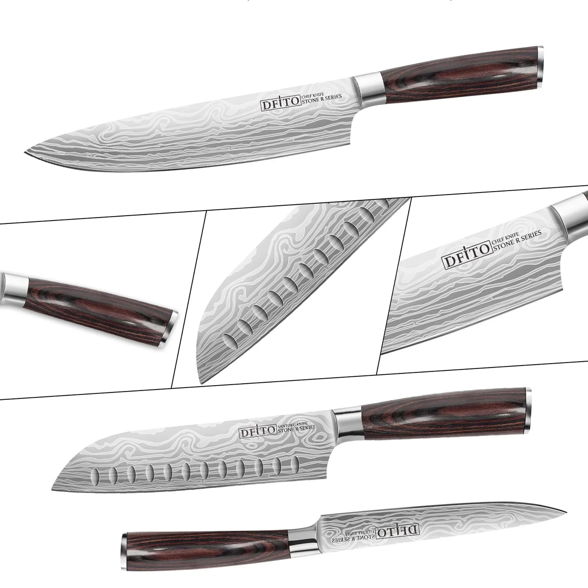 Chef Steel and Ergonomic or Restaurant Ultra for Sharp 3PCS Stainless Box Carbon Handle Knife Chefs Knives,High Home Set, Blade, Gift DFITO Kitchen Professional Knife,