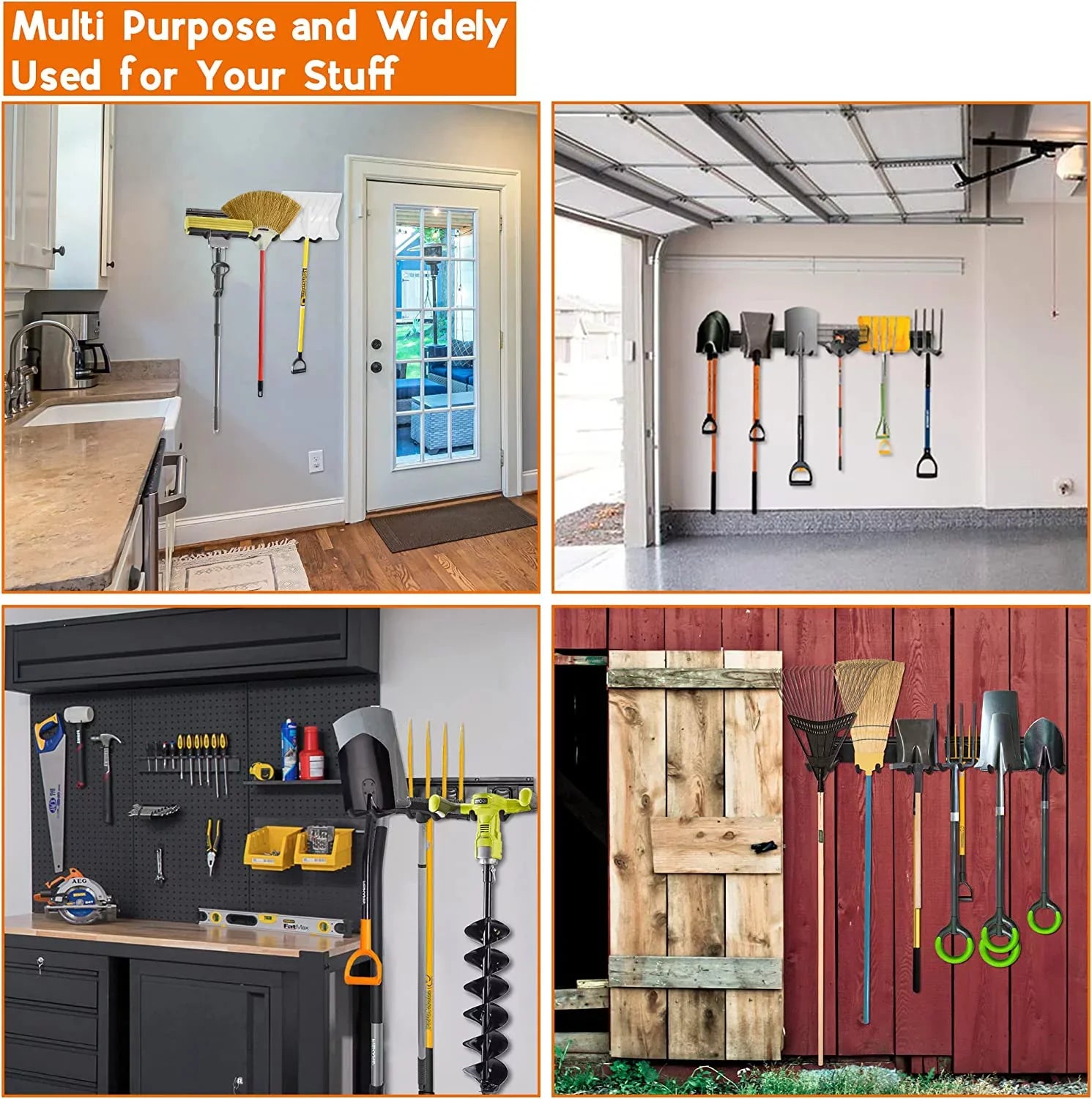 Heavy Garden Tool for Racks Organizer Tools Hooks, Metal Yard Mount Garage 6 Garage Duty Wall Holder