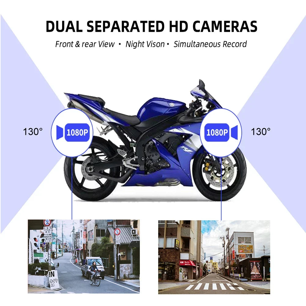 Front 1080P Channels VSYSTO 2 WiFi Cam, Motorcycle G-sensor & Angle Camera HD Recorder, Video Night Wide Dash No Driving Rear Loop 130° Vision Recording, Screen