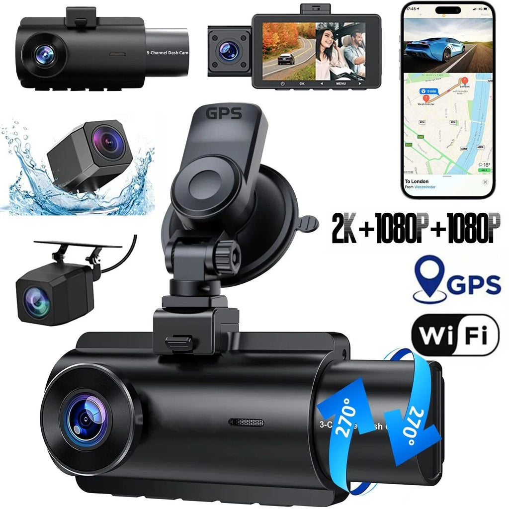 Recorder 4K Rear & Camera Cars Track Front True 3 Video Lens Dual WiFi&GPS Dash
