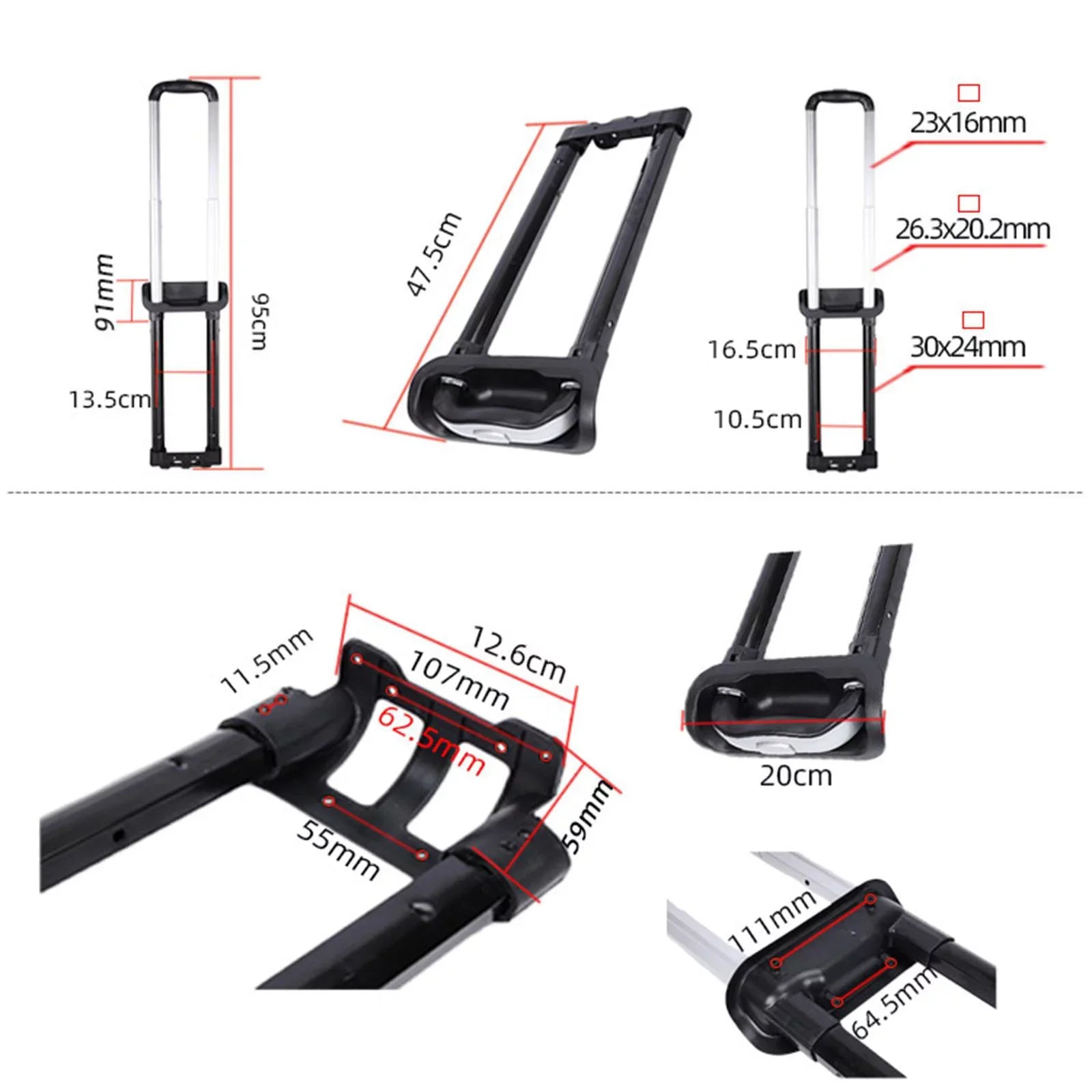 Parts Handle, Telescoping adjustable Three Black for , Trolley Ice Rod, Sections Speaker Suitcase Luggage Replacement Bucket Cart Case Pull
