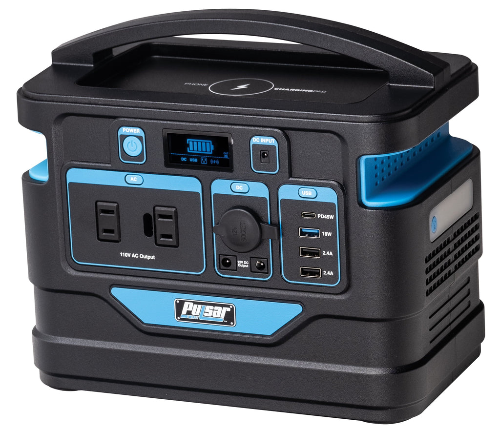 Display and Watt Charging with LCD Pulsar Portable Pad Capacity) Lithium-Ion (518Wh Power 500 Station Wireless