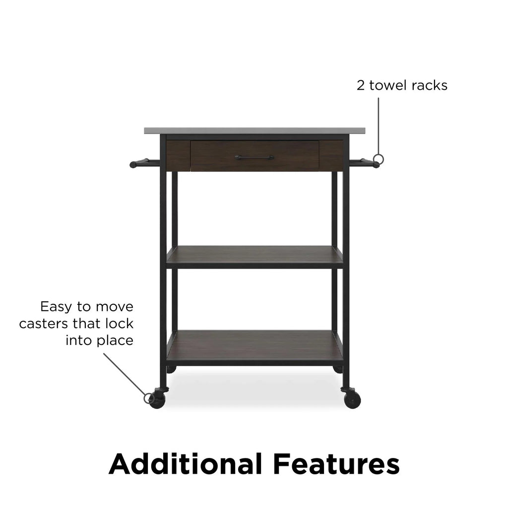 Top, Storage, Kitchen Steel Brown DHP Stainless Kane Frame, Pantry Black Counter Cart, Metal
