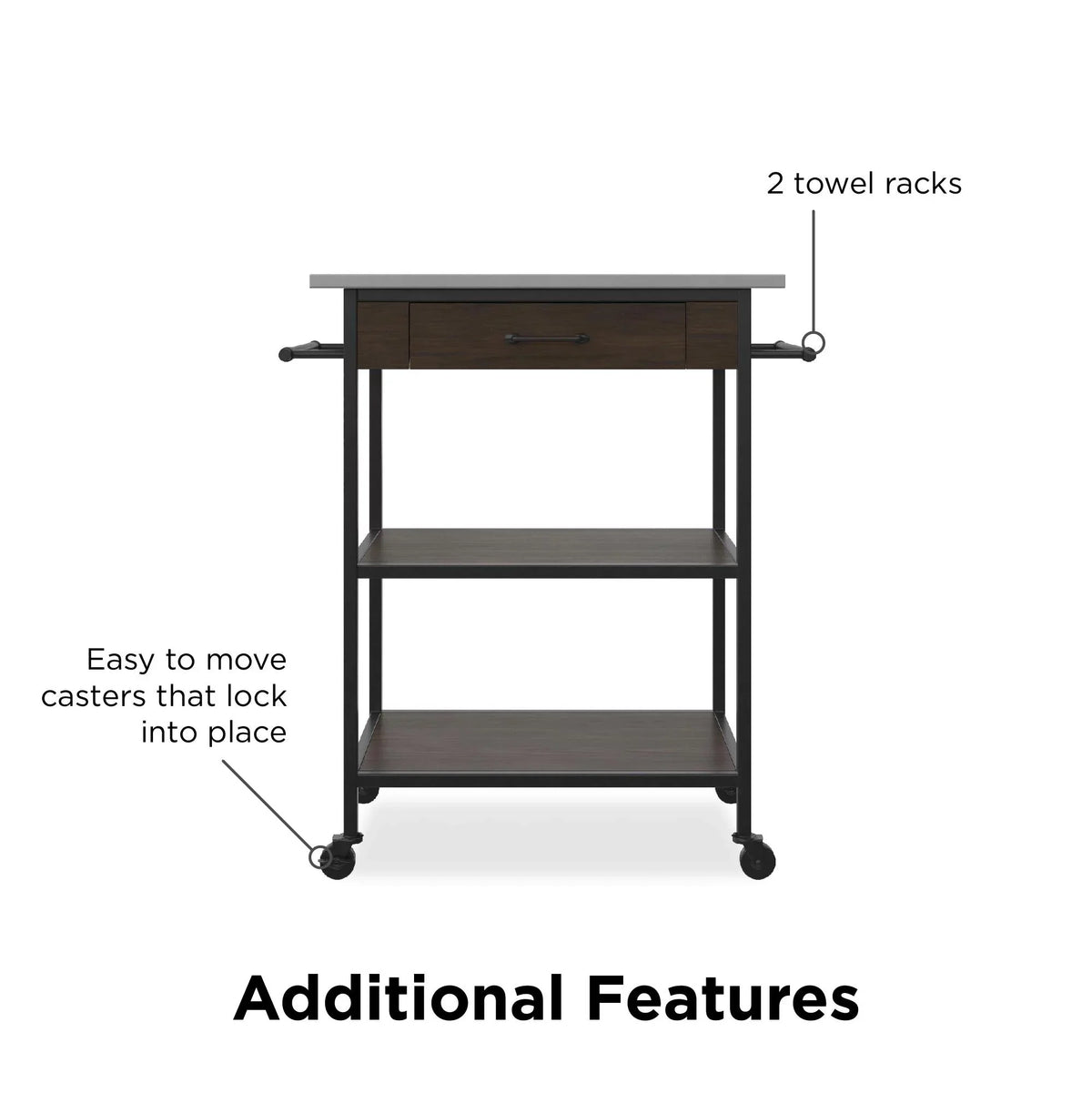 Top, Storage, Kitchen Steel Brown DHP Stainless Kane Frame, Pantry Black Counter Cart, Metal