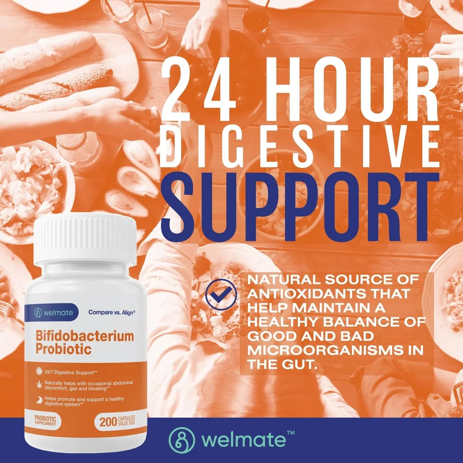 Probiotic Count 24/7 Support Digestive - - Welmate 200 Supplement Bifidobacterium Capsules