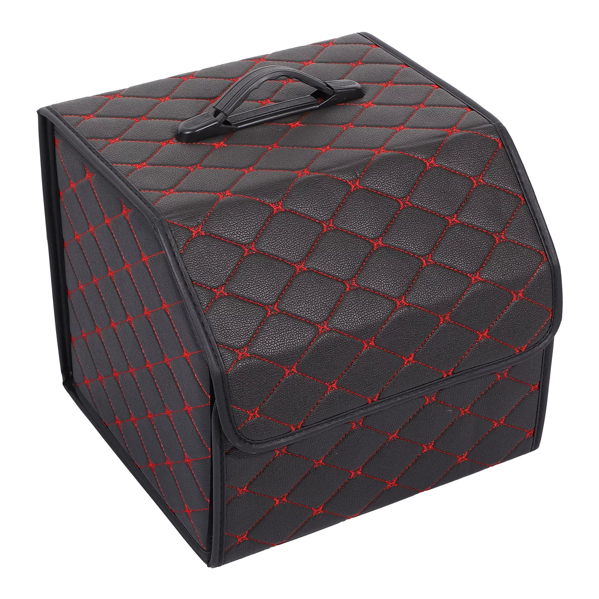 Bag Foldable Red PU Car Truck 33x31x29cm Boot SUV Trunk Black for Stitches Handle Organiser Leather Bag Storage with
