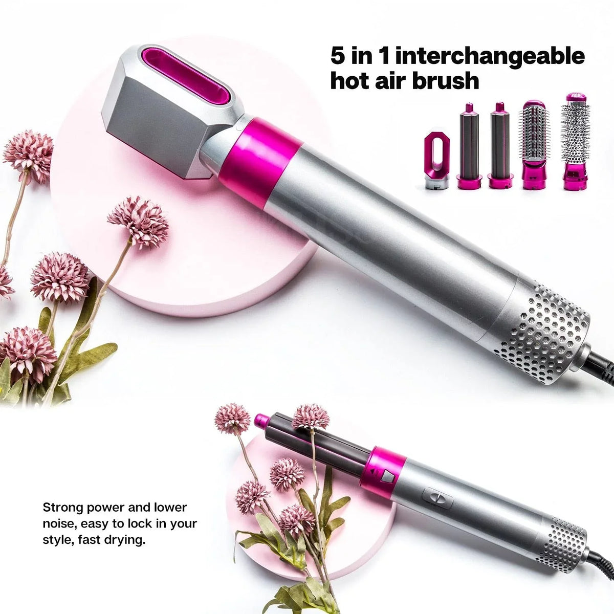 Brush - with Styler PinkGold Color: Electric Automatic Straightening - Hair Heads and Styling, Ionic 5-in-1 Curling Brush Negative Hair Dryer Blow Brush Detachable for Dryer