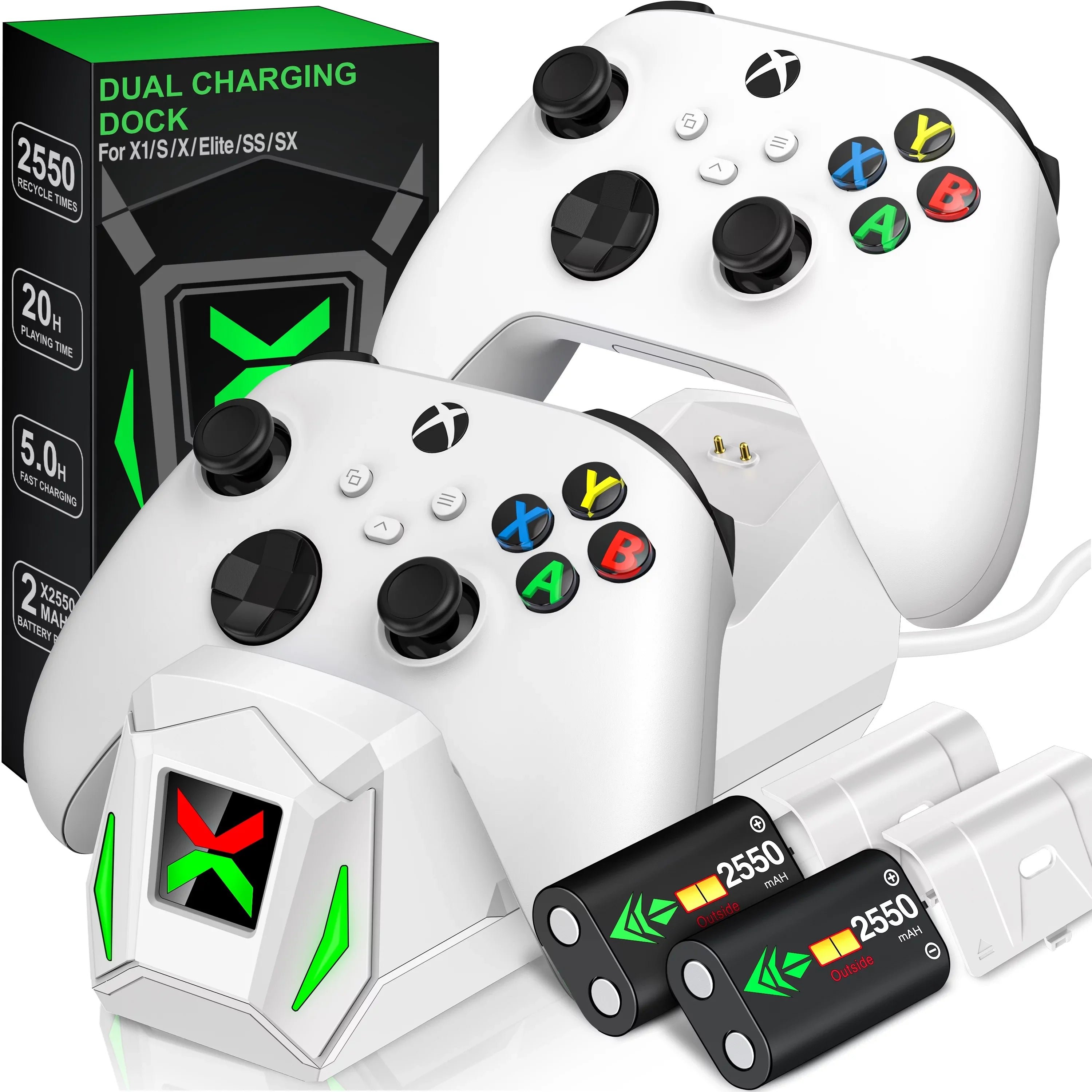 Controller Controller Xbox One/Series Station Dock Packs 2x2550mAh with Battery Charging Xbox for Rechargeable X|S Accessories-White Charger,Xbox