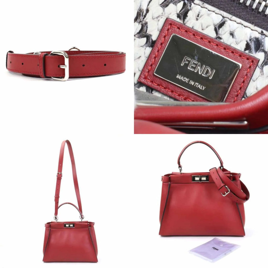 Fendi Women's Bag FENDI Red Dark Handbag Silver Shoulder Leather Peekaboo (Good) Pre-Owned